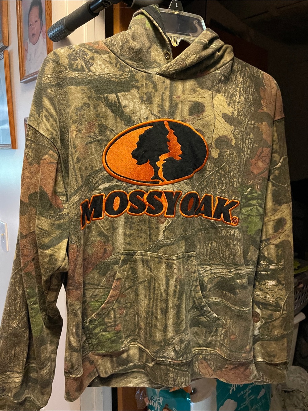 Mossy Oak Camouflage Hoodie with Orange Logo